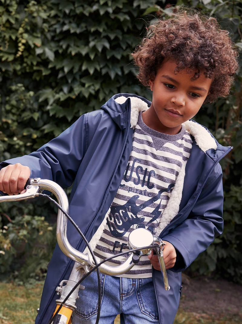 Imperméable à capuche pour garçon avec doublure sherpa - bleu foncé