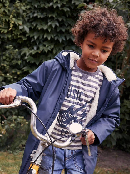 Imperméable à capuche pour garçon avec doublure sherpa - bleu foncé