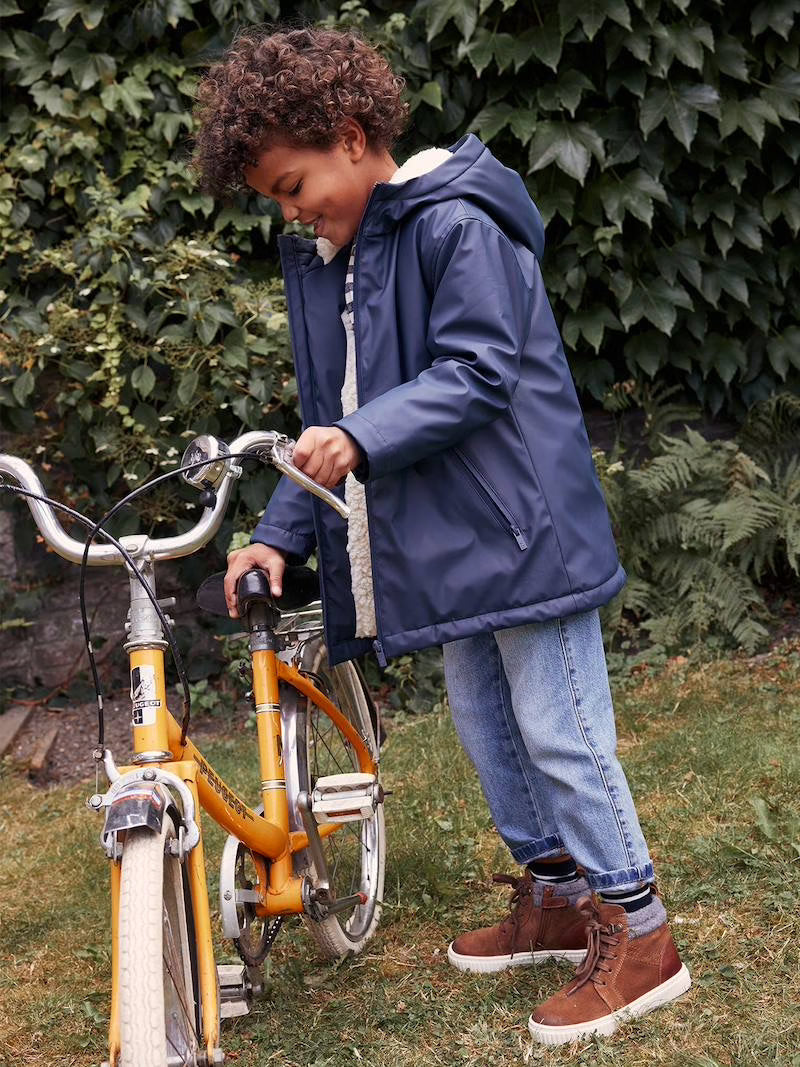 Imperméable à capuche pour garçon avec doublure sherpa - bleu foncé