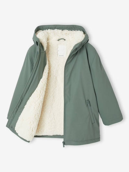 Imperméable à capuche pour garçon avec doublure sherpa - vert saule