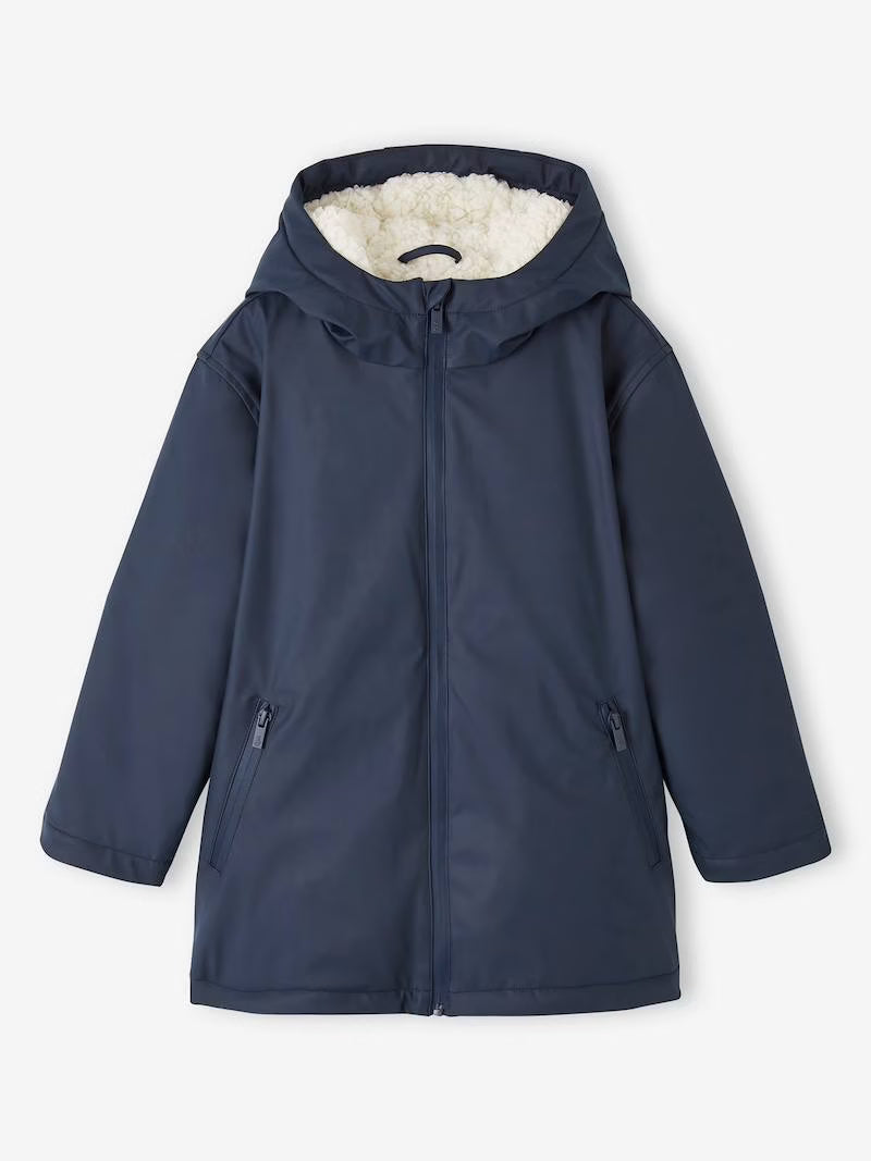 Imperméable à capuche pour garçon avec doublure sherpa - bleu foncé