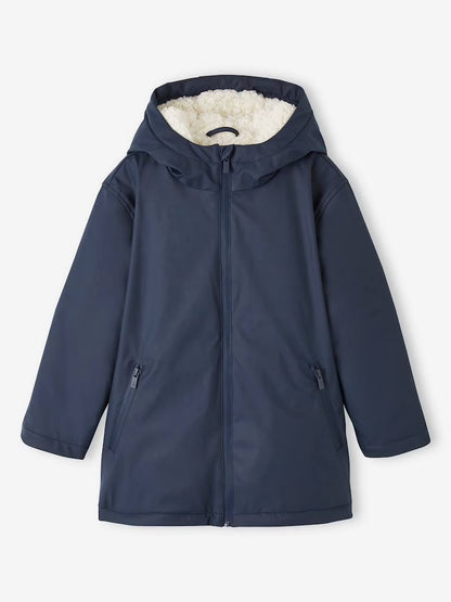 Imperméable à capuche pour garçon avec doublure sherpa - bleu foncé