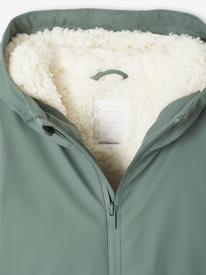 Imperméable à capuche pour garçon avec doublure sherpa - vert saule