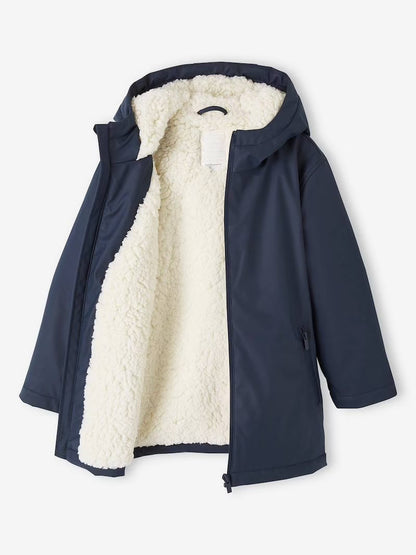 Imperméable à capuche pour garçon avec doublure sherpa - bleu foncé