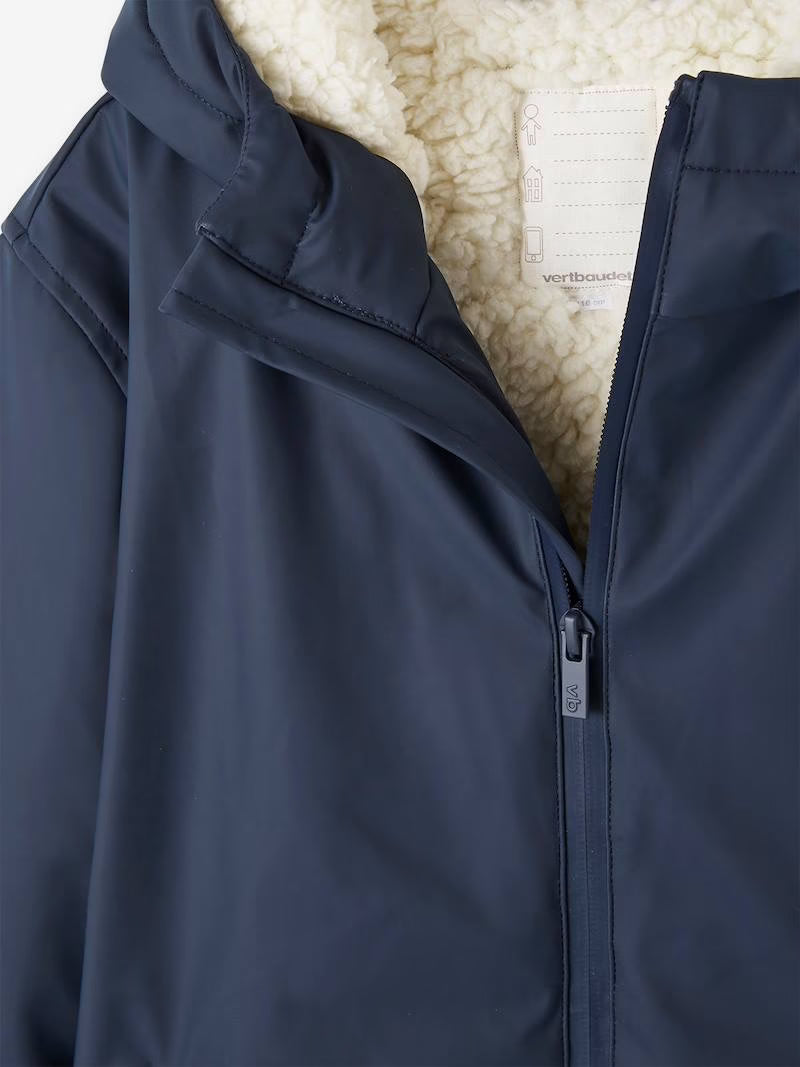 Imperméable à capuche pour garçon avec doublure sherpa - bleu foncé