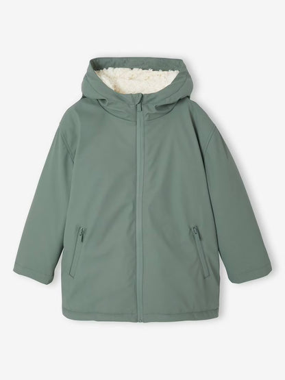 Imperméable à capuche pour garçon avec doublure sherpa - vert saule