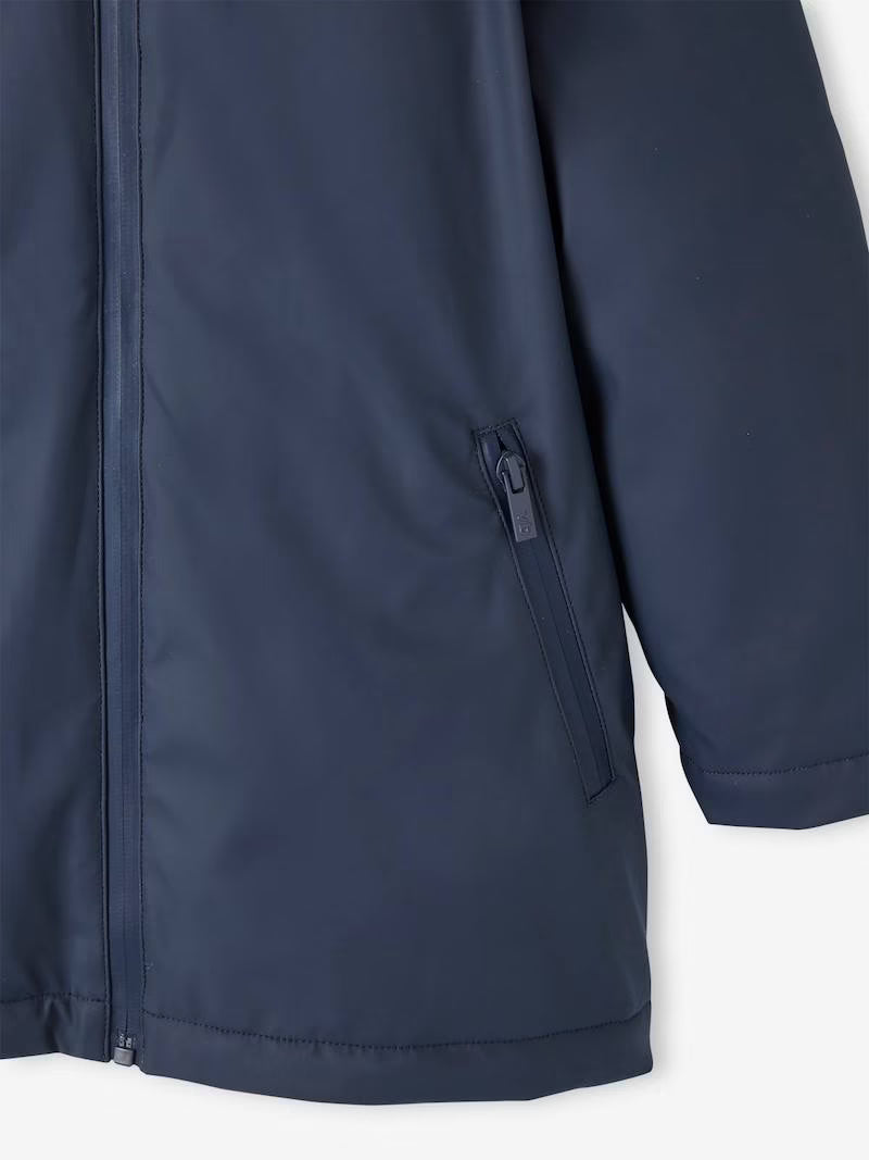 Imperméable à capuche pour garçon avec doublure sherpa - bleu foncé