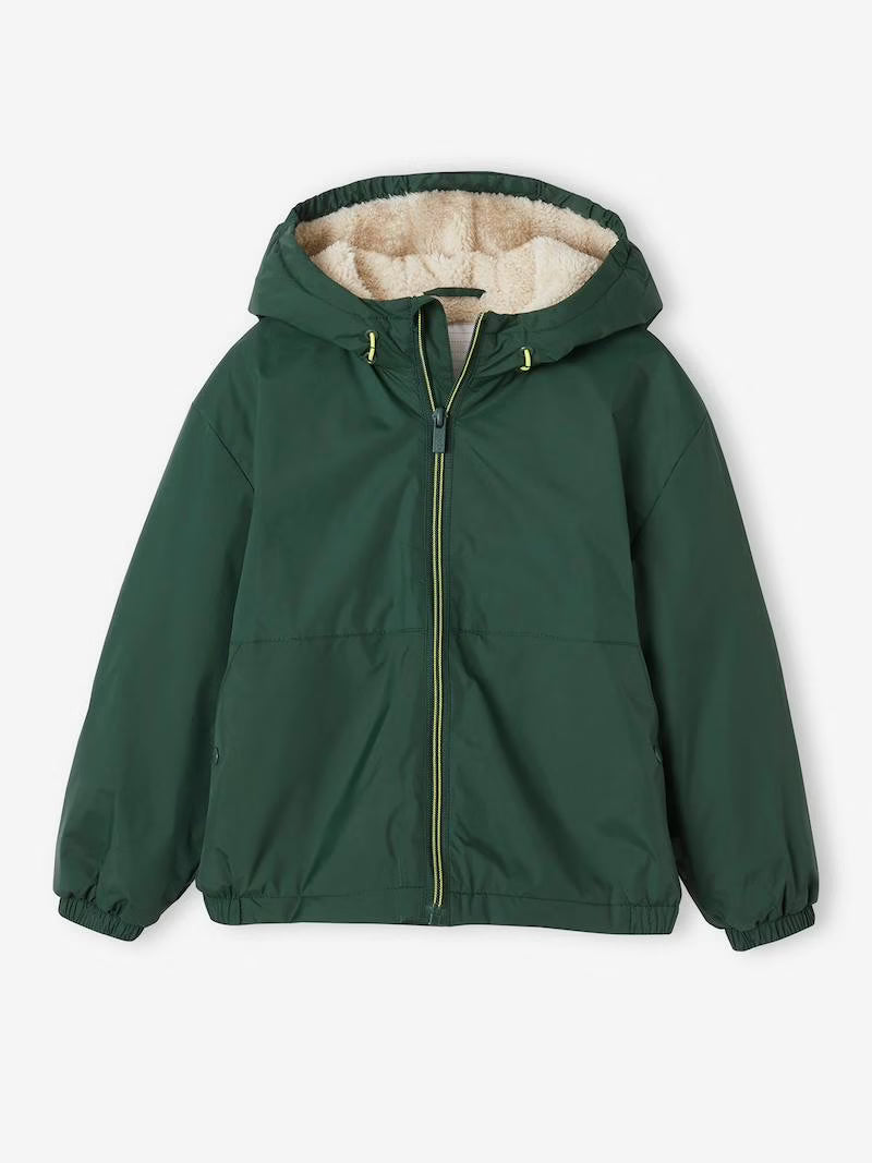 Coupe-vent à capuche et doublure sherpa pour garçons - kaki