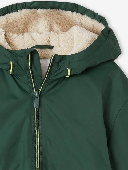 Coupe-vent à capuche et doublure sherpa pour garçons - kaki