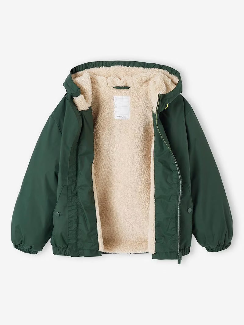 Coupe-vent à capuche et doublure sherpa pour garçons - kaki