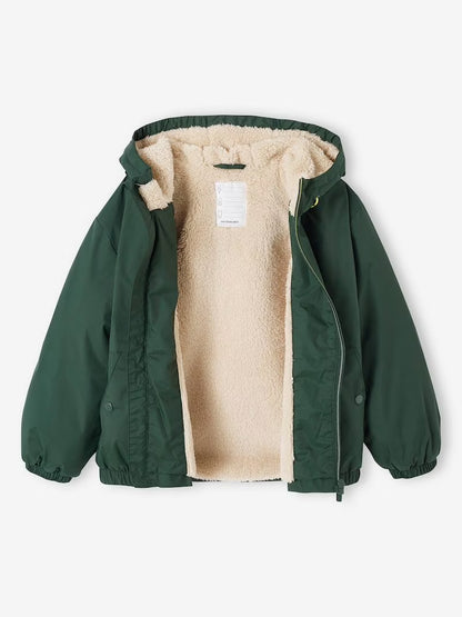 Coupe-vent à capuche et doublure sherpa pour garçons - kaki