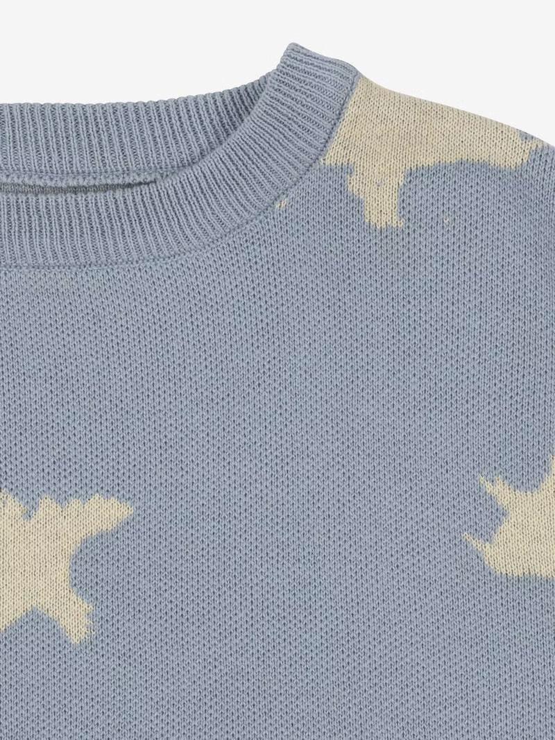 Pull à motif dinosaure - gris 100% coton