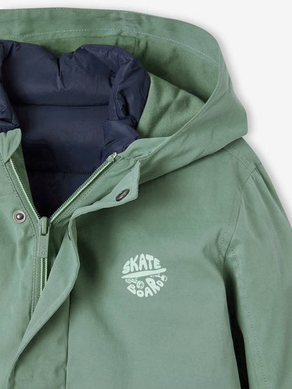 Parka 3 en 1 mi-saison avec gilet matelassé amovible pour garçon - vert saule