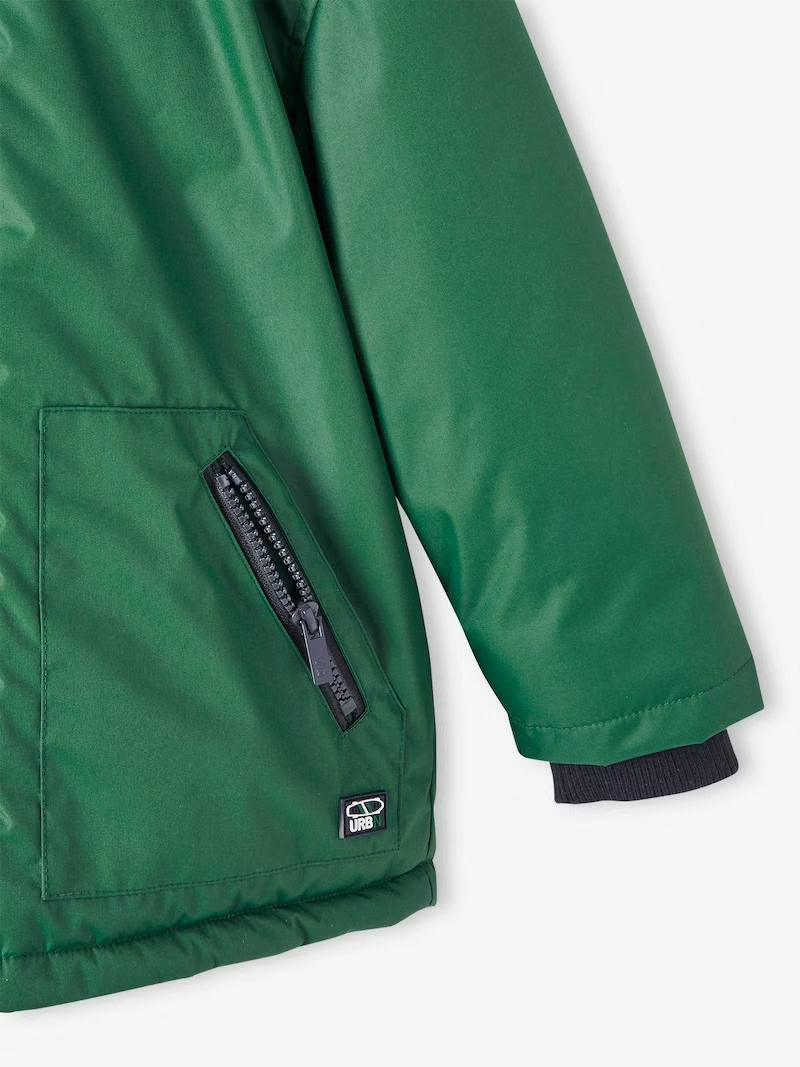 Parka à capuche doublée polaire pour garçon - couleur vert